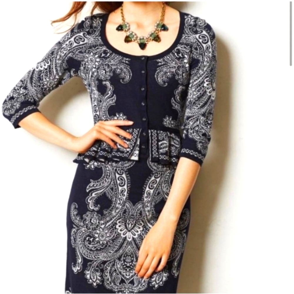 Anthropologie Knitted & Knotted Dress S Paisley Knit Sweater Bandana